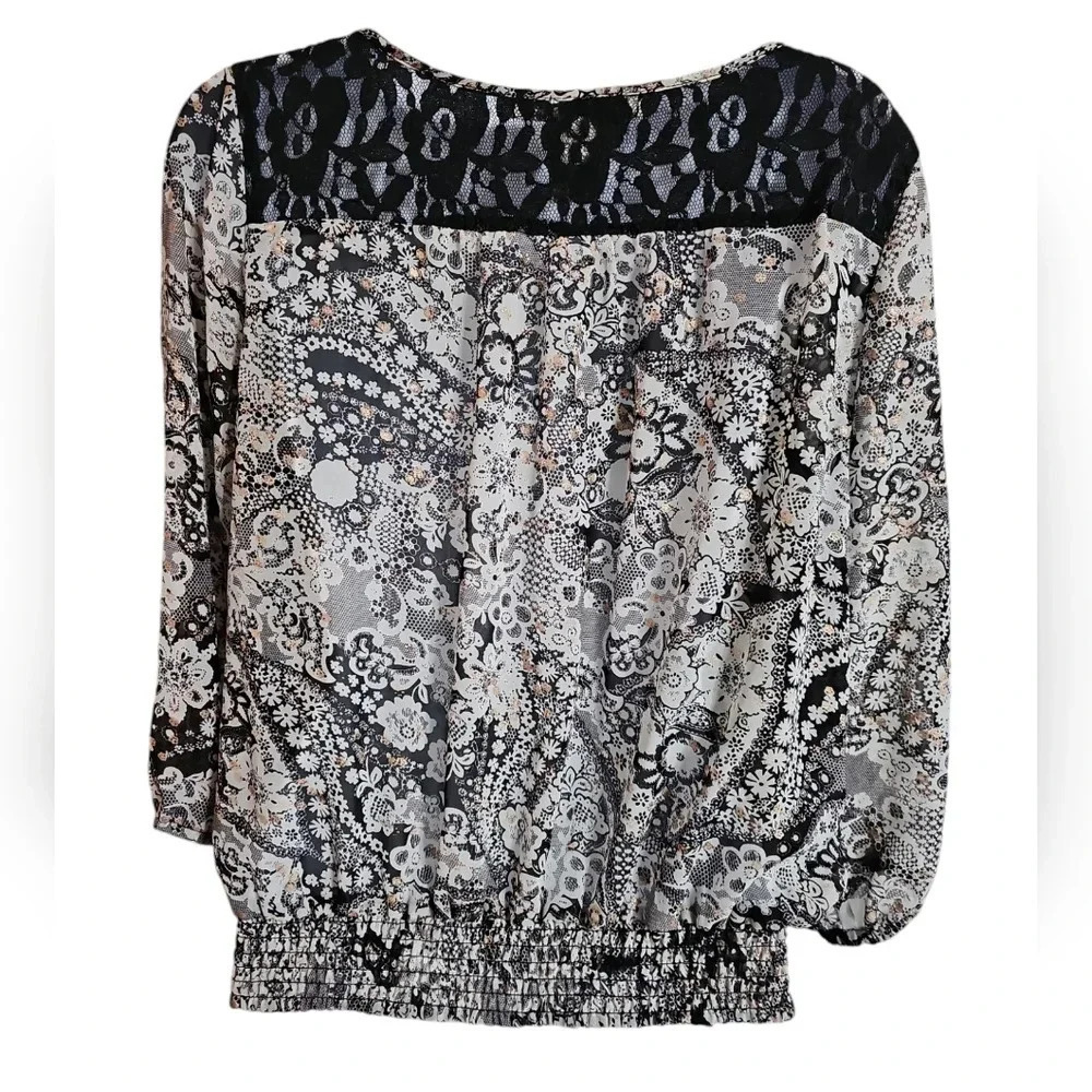 American Rag Boho Paisley Lace Blouse Womens Medium Whimsigoth Smocked Top - Picture 3 of 7